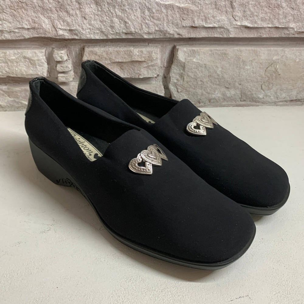 Brighton Black Heart Loafers Made in Italy Wedge Square Toe Slip On Shoes